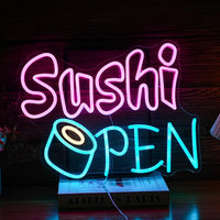 Enseigne néon Sushi OPEN – modèle rose et turquoise