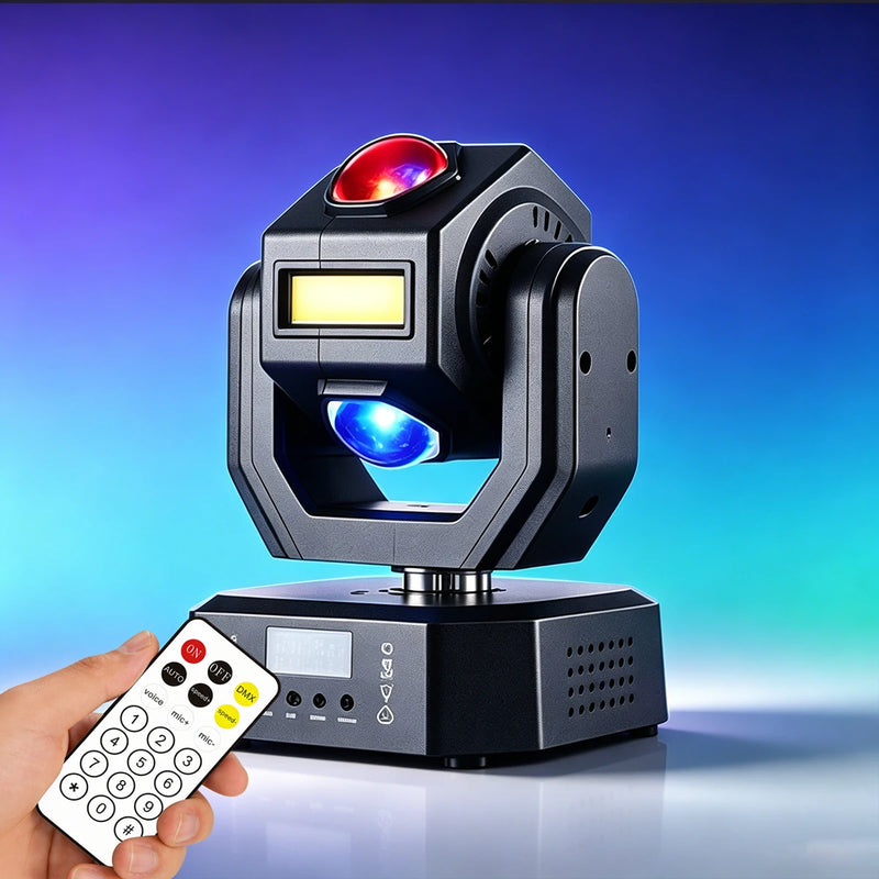 Mini lyre LED 50 W, faisceaux colorés, flash doré, DMX 13 canaux, télécommande