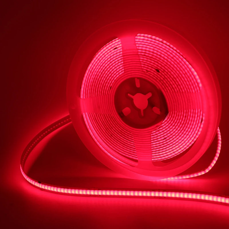Ruban LED COB fin – bobine rouge allumée