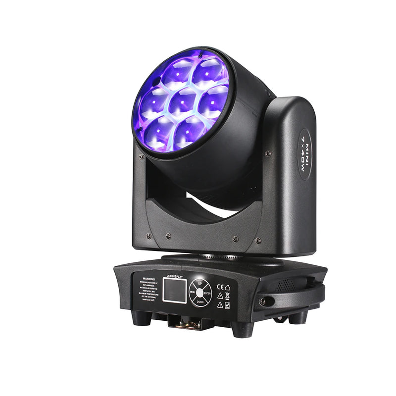Lyre LED zoom 7 x 40 W RGBW œil d'abeille, 350 W, DMX 23, 35 ou 51 canaux