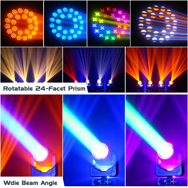Lyre beam LED 200 W à anneau RGB, 17 gobos, prismes 8 + 16, DMX 20 canaux