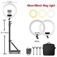 Ring light LED 45-48 cm, trépied au choix, 3 supports téléphone