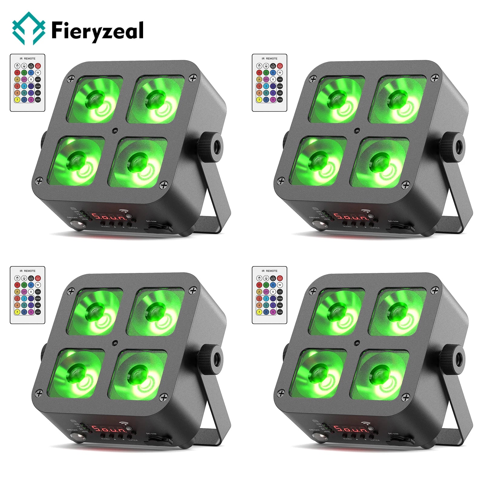 Lot de 4 uplights sans fil sur batterie 5200 mAh, 4 LED RGBWA UV 10 W