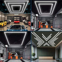Plafonnier LED garage 6500 K, 5 hexagones, cadres ou croix à chevrons