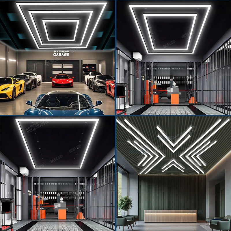 Plafonnier LED garage 6500 K, 5 hexagones, cadres ou croix à chevrons