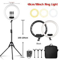 Ring light LED 45-48 cm, trépied au choix, 3 supports téléphone