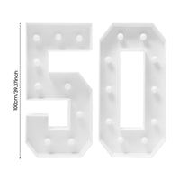 Chiffres lumineux géants 50 ans, 100 cm en carton mousse, à piles