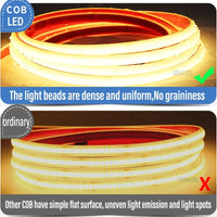 Ruban LED COB néon IP68 – lumière COB continue comparée à un ruban ordinaire