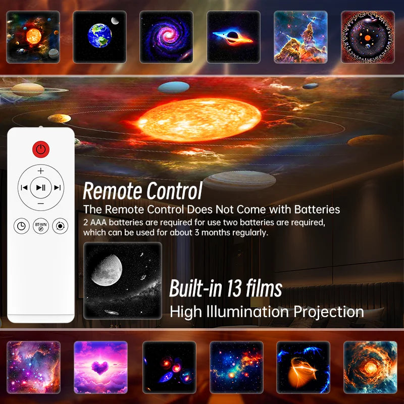 Projecteur ciel étoilé planétarium 13 disques – télécommande et 13 films intégrés de projection