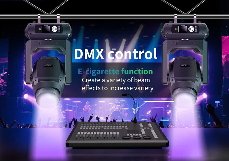 Lyre LED CMY 500 W – commande DMX depuis une console