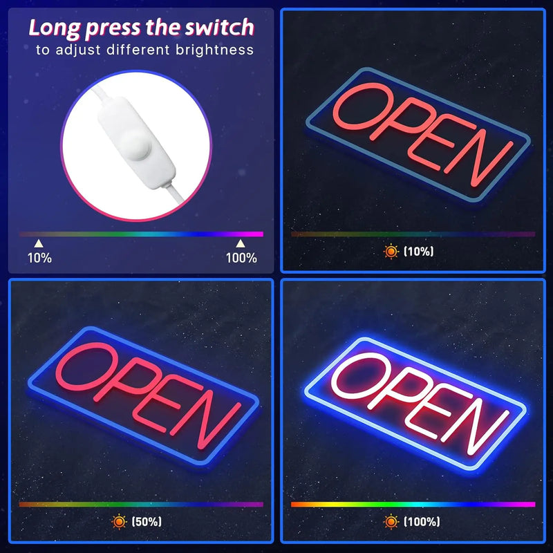 Panneau lumineux ouvert à cadre en néon LED USB, gradateur, 7 modèles