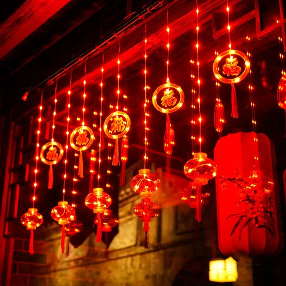 Rideau lumineux lanternes LED rouges Nouvel An chinois, 3 m