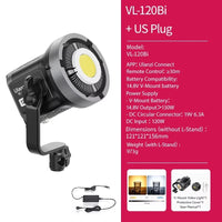 Lumière COB vidéo 120 ou 200 W bicolore ou RGB, application, V-Mount