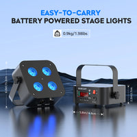 Projecteur PAR LED sur batterie 4 x 18 W, lot de 8 avec flight case de charge