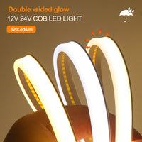 Ruban LED néon COB double face IP65, 320 LED/m, 12/24 V, 0,5 à 20 m