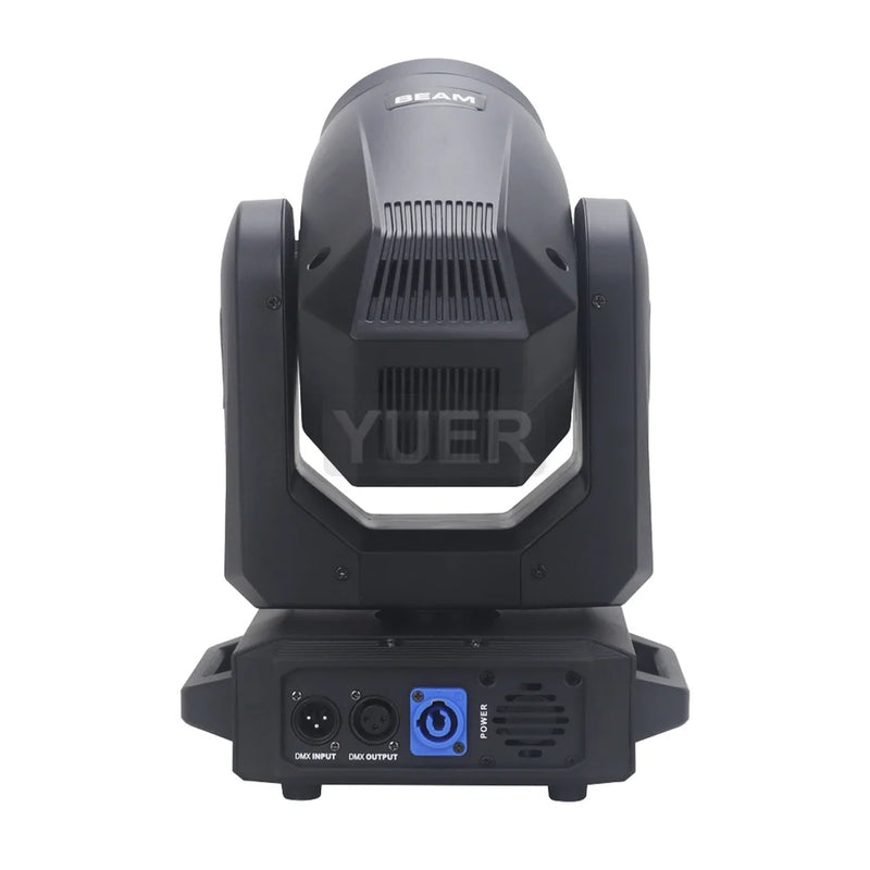 Lot de 2 lyres LED beam 200 W à anneau RGB – vue arrière avec connecteurs DMX et alimentation