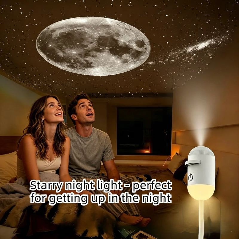 Projecteur d'étoiles USB à veilleuse chaude – couple et Lune projetée, lampe en veilleuse