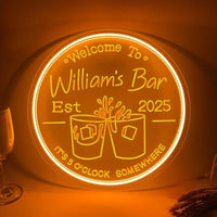 Enseigne néon bar personnalisée à votre nom, rond 29 cm, USB