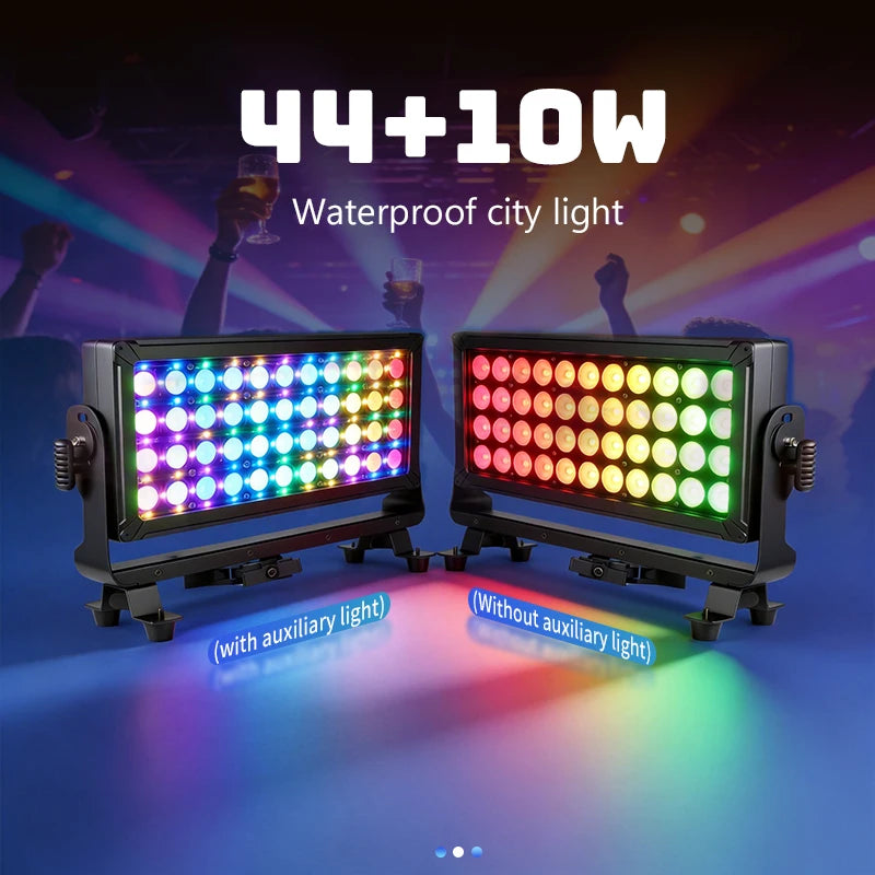 Projecteur LED extérieur pixel RGBW 44 x 10 W IP66, DMX512, avec ou sans lumière auxiliaire