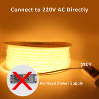 Ruban LED COB 220 V en silicone – branchement direct sur 220 V sans alimentation