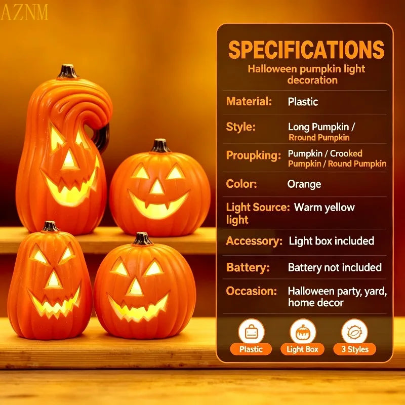 Citrouille d'Halloween lumineuse LED à piles, 3 modèles de 15 à 20 cm, lumière chaude