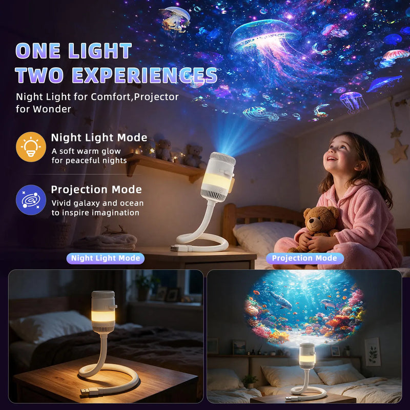 Projecteur de planétarium – deux fonctions : veilleuse chaude et projection d'océan et de galaxie