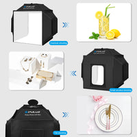 Boîte à lumière photo 40 cm – quatre fonds en PVC : blanc, noir, orange et vert