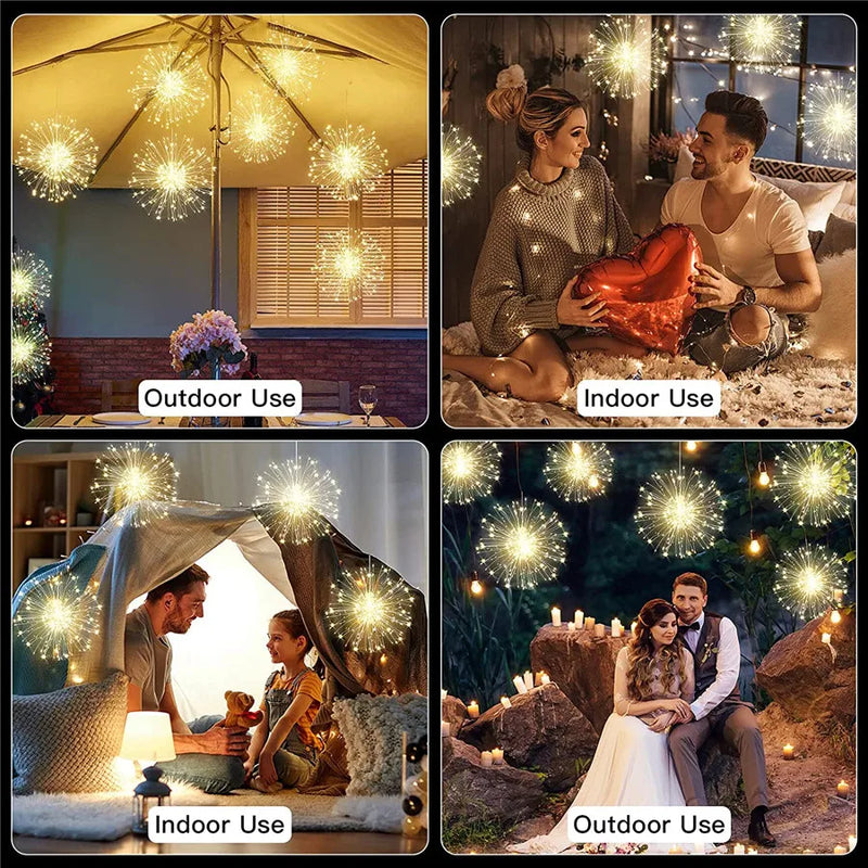 Guirlande lumineuse effet feu d'artifice – mises en situation en intérieur et en extérieur abrité