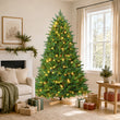 Sapin lumineux artificiel 180 à 235 cm, LED blanc chaud, pied en bois