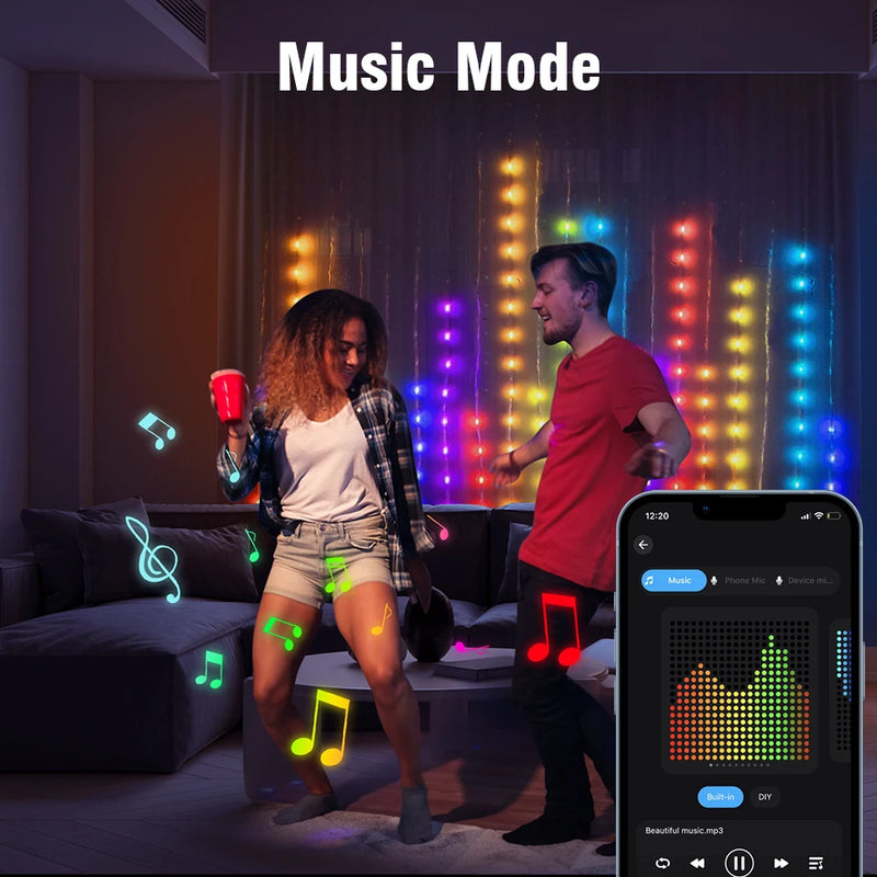 Rideau lumineux LED à motifs et texte, application Bluetooth, 2 ou 3 m
