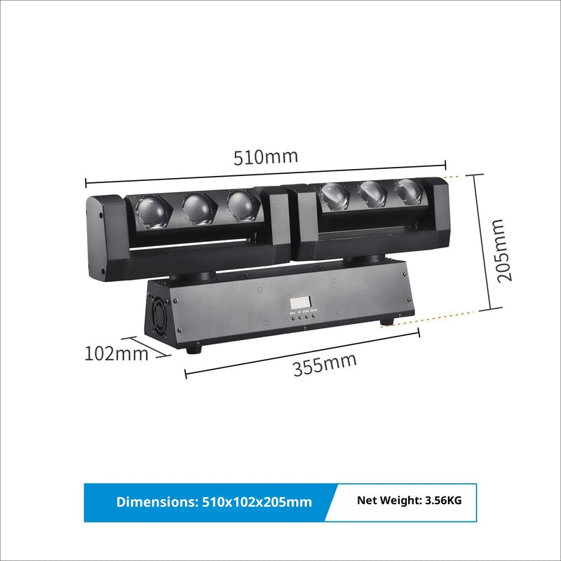 Barre LED à 2 bras mobiles 6 x 20 W RGBW, DMX 9 ou 15 canaux, 51 cm