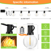 Guirlande guinguette extérieur 30 m, 30 ampoules LED G40, télécommande