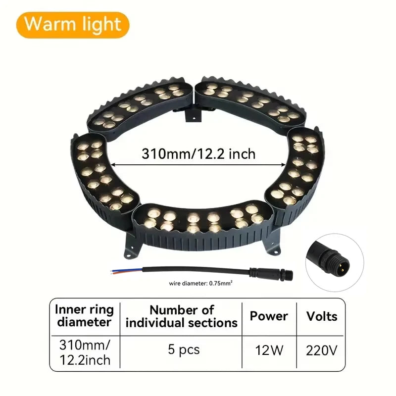 Spot arbre extérieur LED lot de 5 – anneau de 5 modules, diamètre intérieur 31 cm, 12 W, 220 V