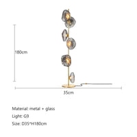 Lampadaire LED à globes en verre, pied noir ou doré, 90 ou 180 cm, 3 teintes de lumière