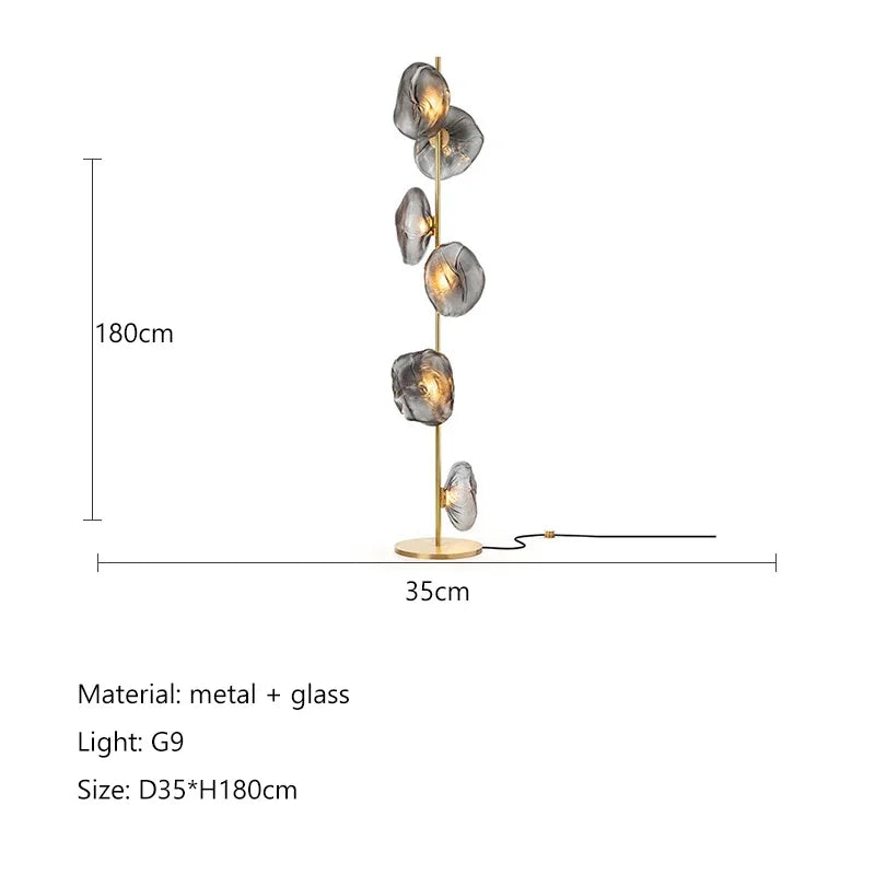 Lampadaire LED à globes en verre, pied noir ou doré, 90 ou 180 cm, 3 teintes de lumière