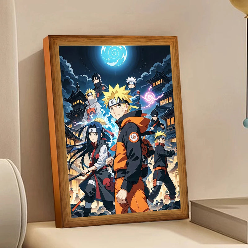 Cadre lumineux Naruto en bois, lumière 3 teintes, USB, 23 x 17 cm