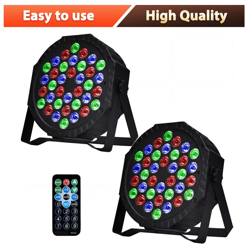 PAR LED 36 W RGB – lot de 2 projecteurs avec télécommande, vue de face
