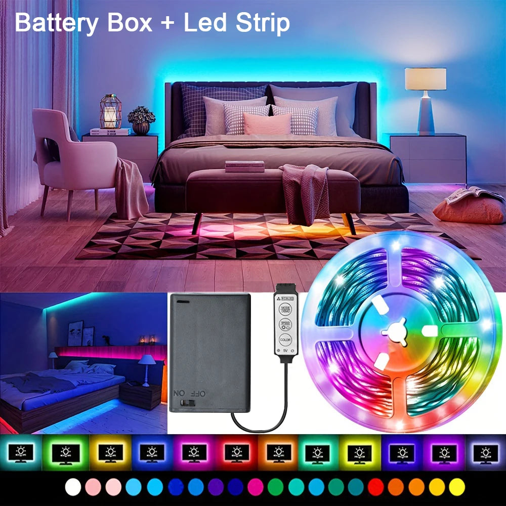 Ruban LED RGB à piles et USB avec contrôleur 3 touches, 1 à 15 m