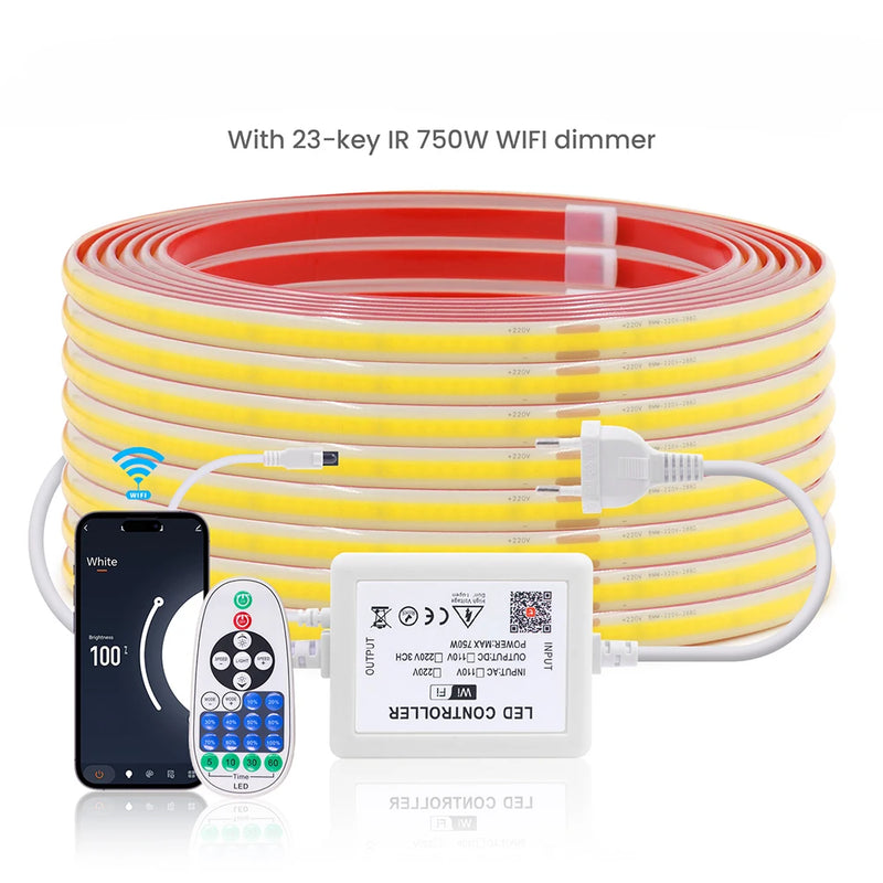 Ruban LED extérieur 220 V COB IP65 – ruban avec variateur Wi-Fi 750 W