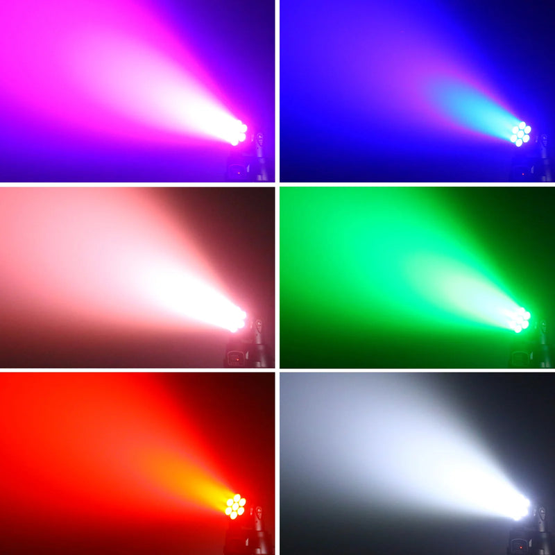 Lot de 2 mini lyres LED wash 7 x 15 W – exemples de faisceaux colorés