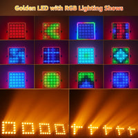 Projecteur LED carré 200 W laveur de mur – motifs colorés RGB et faisceaux dorés