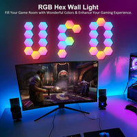 Applique hexagonale RGB – lettres lumineuses formées de panneaux au-dessus d'un écran de jeu