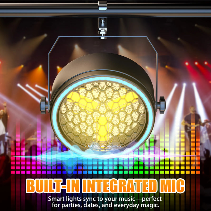 Projecteur PAR vintage à 3 LED COB dorées et 51 LED RGB, DMX, à l'unité ou en lot