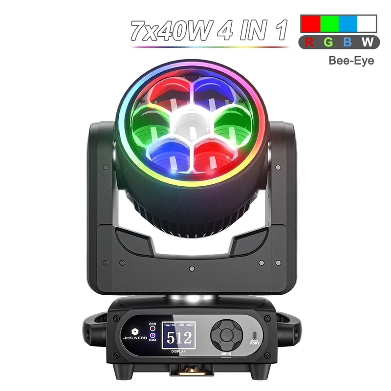 Lyre LED wash 7 x 40 W œil d'abeille à anneau – lyre RGBW 4 en 1 à anneau coloré