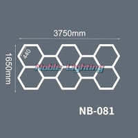 Plafonnier LED hexagonal – schéma du format 8 hexagones, 375 x 165 cm