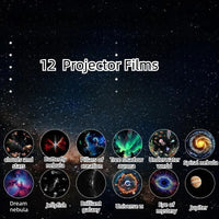 Projecteur galaxie 2 en 1 tactile – les 12 films avec leurs noms : nébuleuses, piliers de la création, méduse et Jupiter