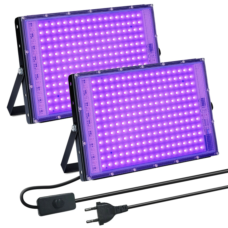Projecteur lumière noire UV IP65, 50 à 150 W, boîtier noir ou cadre violet