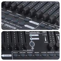 Jeu d'orgue lumière DMX 384 canaux – détail des curseurs et des touches de la console