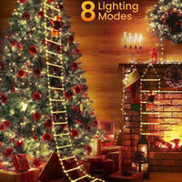 Échelle lumineuse de Noël avec Père Noël grimpeur, 8 modes, USB, 1,6 m ou 3 m
