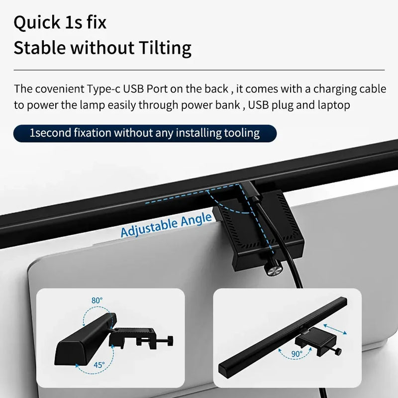 Barre lumineuse écran USB-C – clip de fixation en une seconde et prise USB-C